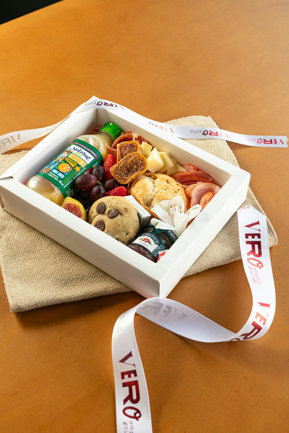 A charcuterie gift box ready to be delivered.